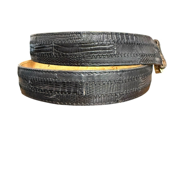 Vintage Rohms Lizard Leather Belt Black Made in USA Size 40 No Buckle